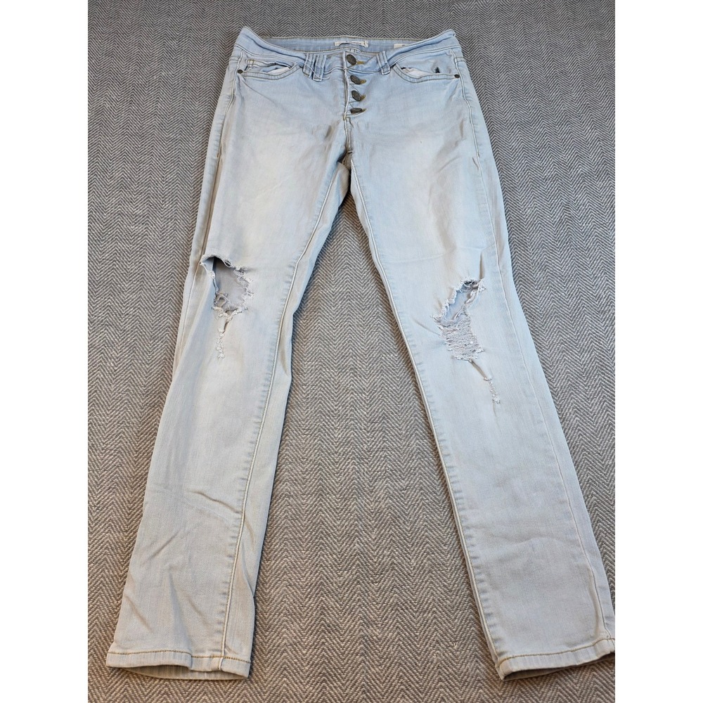 Wild Blue Skinny Crop Jeans Light Wash Distressed Ripped Button Fly Size 29